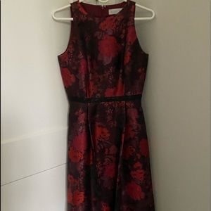 red and black floral mid length dress
